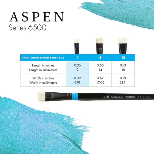 Vista 5 de Princeton Artist Brush Co. Aspen Series 6500 – Mango largo corto ángulo brillante tamaño 8 – Pincel sintético único en ángulo para pintura al óleo
