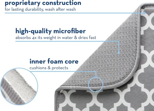 Vista 4 de S&T INC. Tapete de microfibra para secado de platos, reversible y absorbente para cocina, de 16 x 18 pulgadas, triángulos