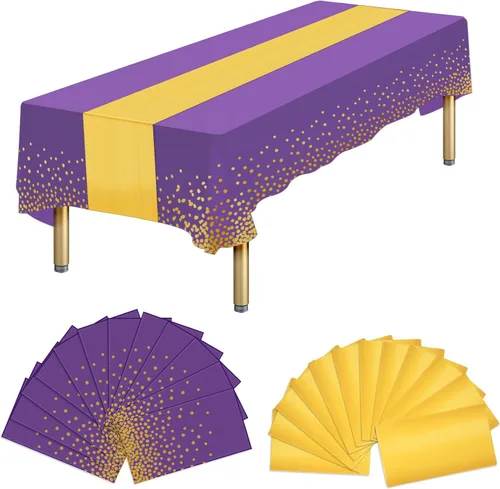 Vista 10 de Paquete de 12 manteles rectangulares de plástico negro desechables y satinados, mantel rectangular negro y dorado para cumpleaños, aniversario