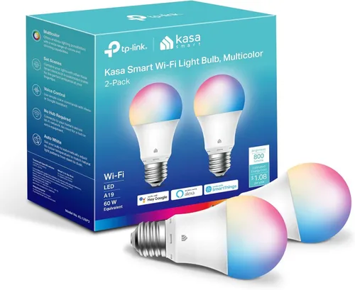 Vista 13 de Nueva bombilla inteligente Kasa Smart, bombilla WiFi inteligente regulable con cambio de color total compatible con Alexa y Google Home, A19, 9 W