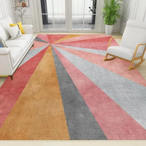 Vista 21 de Alfombra de entrada colorida arcoíris de 2 x 3 pies para baño, alfombra bohemia de mediados de siglo, abstracta de pelo bajo, tapete pequeño