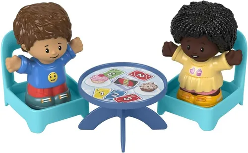Vista 6 de F-Price Fisher-Price - Juego de figuras de juego de cartas Little People, HHR45 ~ Incluye 2 figuras de gente pequeña, 2 sillas y una mesa