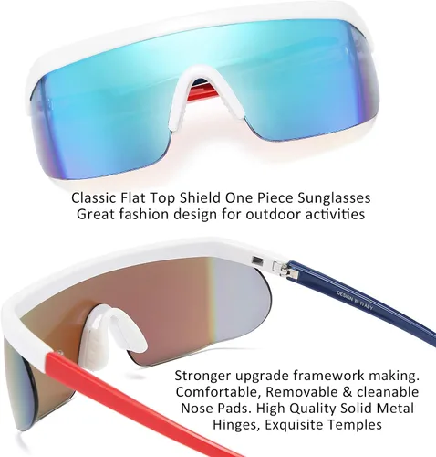 Vista 6 de FEISEDY Gafas de sol deportivas de gran tamaño de los años 80, gafas de esquí con parte superior plana, visera futurista de una pieza para mujeres