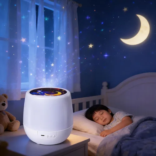 Vista 7 de Proyector de luz nocturna para niños, proyector de luz de estrellas con cable USB, rotación de 360 grados, lámpara de proyector de estrellas