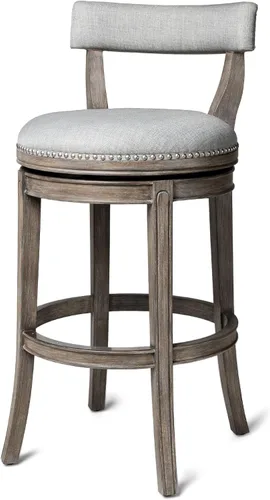 Vista 13 de Maven Lane Alexander - Juego de 2 taburetes de bar de 31 pulgadas, taburetes giratorios con reposapiés, tapicería de madera maciza gris y tela gris