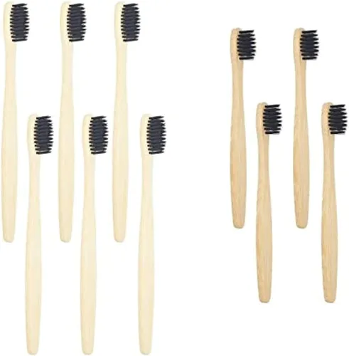 Vista 8 de SEVENHEAD 10 cepillos de dientes de bambú cerdas suaves de madera para adultos, cepillos de dientes naturales biodegradables libres de BPA