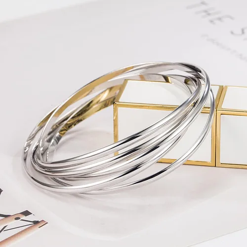 Vista 6 de Pulsera de plata de ley 925 para mujer, cinco pulseras apilables de combinación suave de diámetro 60-2.559 -2.677 in de plata maciza en brazalete