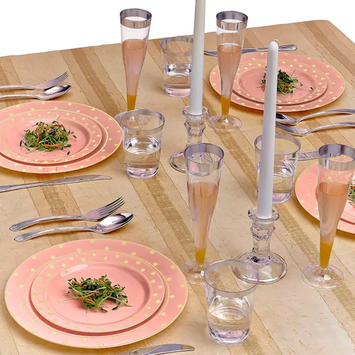 Vista 2 de SILVER SPOONS Elegantes platos desechables para fiestas – (24 piezas) juego de vajilla desechable resistente de 10.25 pulgadas, platos de plástico