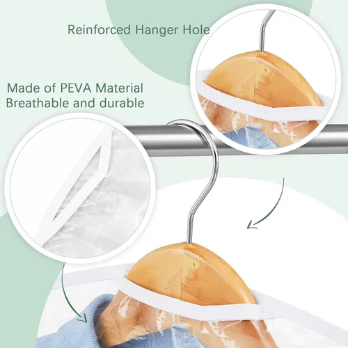 Vista 3 de Patelai 8 fundas de hombro para colgar ropa de 24 x 12 pulgadas, fundas de plástico transpirables para colgar ropa, protectores contra el polvo
