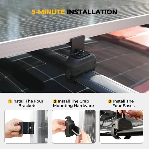 Vista 7 de Kit de montaje en cangrejo para panel solar BougeRV para autos con barras transversales, abrazaderas de techo para portaequipajes se ajusta a