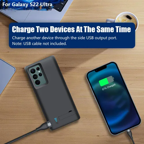 Vista 6 de Funda de batería para Samsung Galaxy S22 Ultra, funda de carga de batería extendida recargable de 5000 mAh, añade 100% jugo extra, no para S22