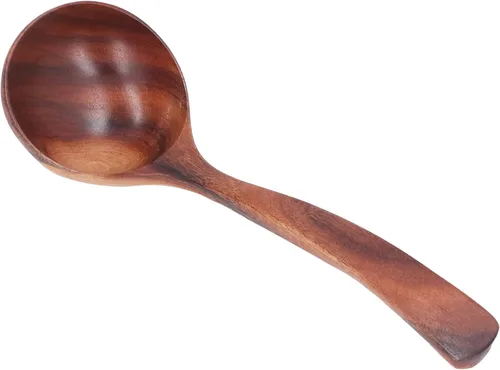 Vista 6 de Cuchara de madera con mango largo, cuchara de teca de madera para servir profunda, gachas de avena para cocinar cocina, acabado suave, textura