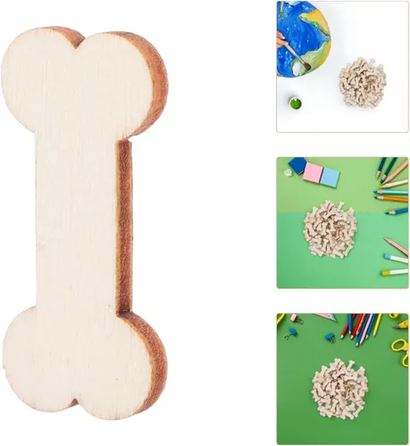 Vista 7 de Artibetter 100 piezas de recortes de hueso de perro de madera sin terminar para manualidades, pintura, proyectos de carpintería, decoración