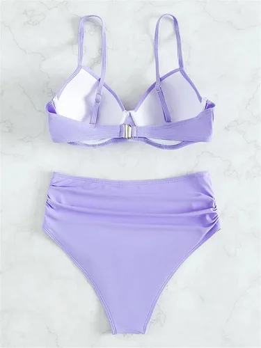 Vista 2 de TRENIS Sexy Push Up Bikinis de cintura alta traje de baño de las mujeres trajes de baño de verano ropa de playa sólido trajes de baño fruncidos