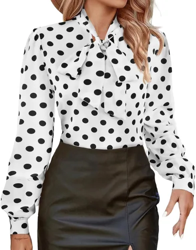Vista 21 de Avanova - Camisas de manga larga abullonada con cuello de lazo para mujer, blusas casuales de trabajo