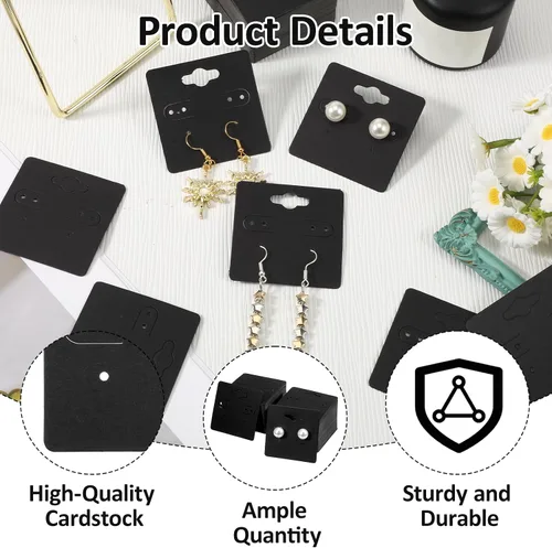 Vista 3 de 200 tarjetas negras para pendientes con agujeros, tarjetas de exhibición de aretes de 2 x 2 pulgadas para vender tarjetas de joyería