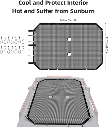 Vista 3 de RT-TCZ para Jeep JKU Parasol de malla para el techo de 4 puertas para Jeep Wrangler 2007-2017 JKU Top Bikini negro