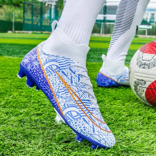 Vista 6 de Biayvisas Tacos de fútbol para hombre y mujer, zapatos de fútbol para interiores, botines altos TF FG, botas de fútbol anchas para entrenamiento