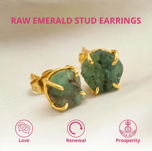 Vista 125 de Gempires Natural Raw Prong Setting Stud Earrings, 8-10 mm Crystals Earring, Handmade Jewelry, Gift for Her