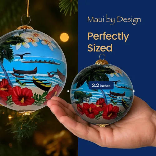 Vista 6 de Hawaiian Beach Life - Adorno hawaiano coleccionable de cristal pintado a mano con caja de regalo NB/H