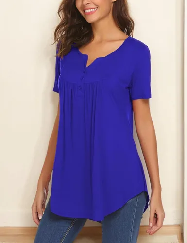 Vista 5 de Halife Blusa casual de manga larga con cuello en V para mujer, ajuste holgado, plisada