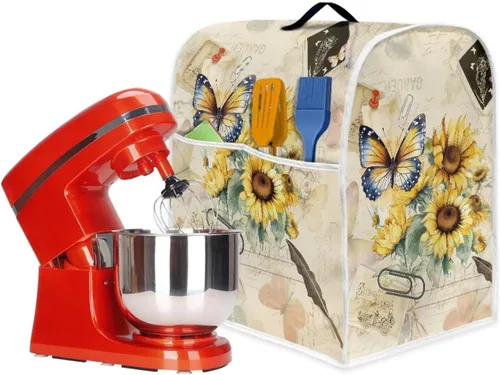 Vista 6 de UNICEU Protector de cubierta de batidora de soporte de cocina con estampado retro de mariposa de girasol, con mango superior, cubierta de polvo