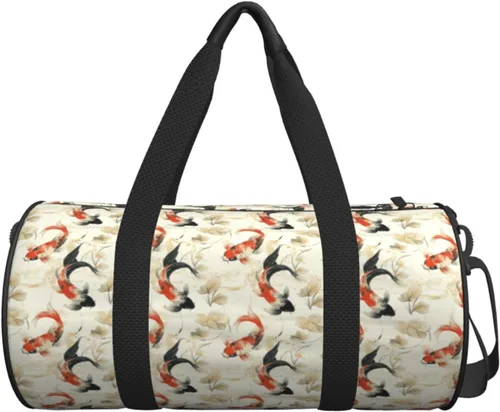 Vista 7 de Large Duffle Bag for Travel - Retro Goldfish Print Gym Bag for Women Men, Travel Foldable Bags for Women Men with Zippered Multiple Pockets
