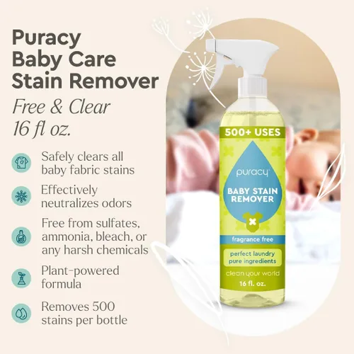 Vista 2 de Puracy Removedor de manchas para ropa de bebé y pañales de tela, artículos esenciales imprescindibles para bebés recién nacidos, spray de lavandería
