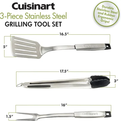 Vista 2 de Cuisinart CGS-333 Juego de herramientas para parrilla profesional (3 piezas), negro y acero inoxidable