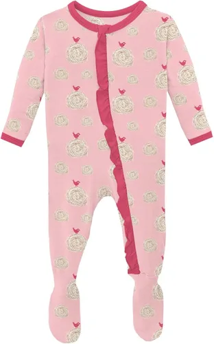 Vista 10 de KicKee - Mameluco clásico con volantes y cremallera, ropa de dormir suave, ropa de una sola pieza para bebé niña