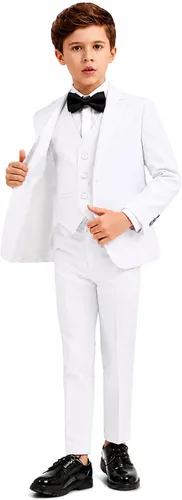 Vista 16 de Boy's Formal Suit Set, Slim Fit Suits for Kids, 5 Pieces Boys Tuxedo Set Negro (pajarita).