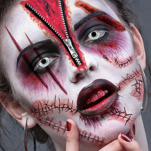 Vista 4 de Billzar - Juego de 138 piezas de tatuajes de cicatrices falsas de Halloween para hombres, adultos, mujeres y niños, kit de maquillaje de zombi, 18