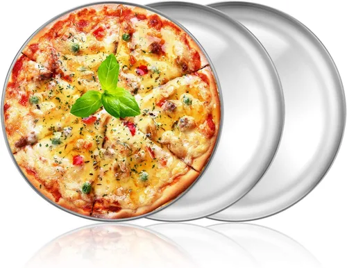 Vista 8 de Deedro Bandeja para hornear pizza, bandeja de pizza de acero inoxidable de 10 pulgadas, bandeja redonda para horno de pizza para el hogar
