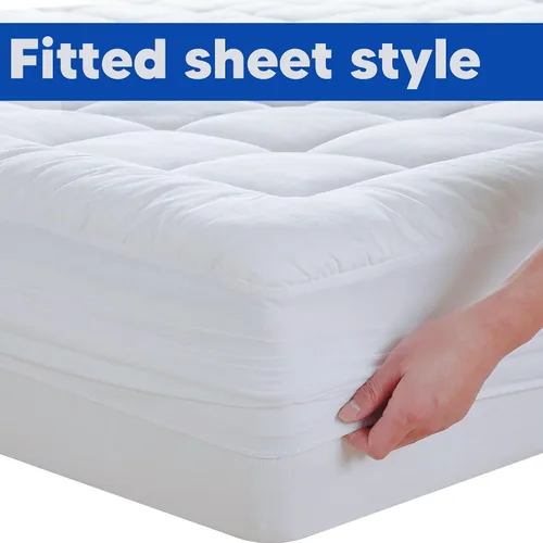 Vista 7 de Treaton, Protector acolchado para colchón, protector elástico ajustable, funda que se estira hasta 18 pulgadas de profundidad, lavable a máquina