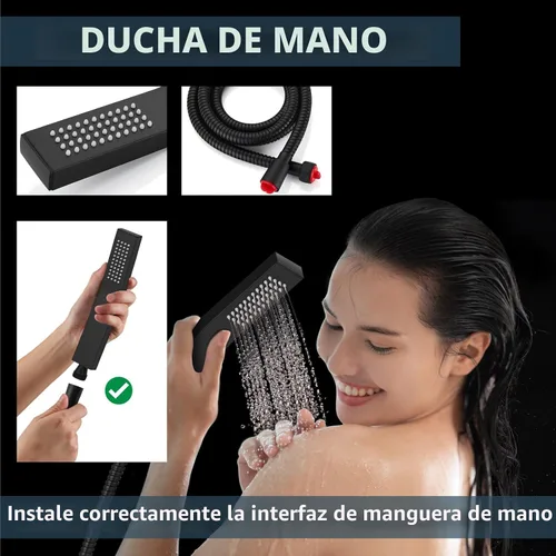 Vista 4 de Aolemi Juego de grifo de ducha con cabezal de mano negro mate de 8 pulgadas