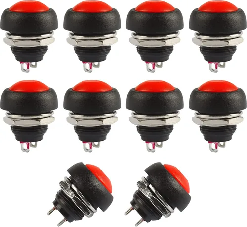 Vista 18 de Ampper Mini interruptores momentáneos de botón, 2 pines de encendido y apagado 1A, 250 V, CA, 0.276 in, redondo, SPST, interruptor de botón Negro