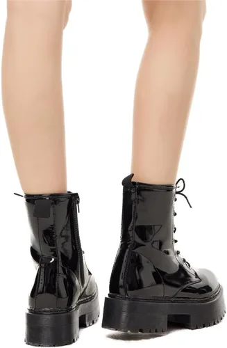 Vista 7 de KEIIYJ Botines gruesos de combate con cordones de plataforma para mujer en negro (KEY1)