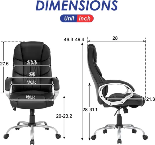 Vista 3 de PayLessHere Silla de oficina ergonómica de respaldo alto ejecutivo silla de escritorio con silla giratoria ajustable de piel sintética con Negro