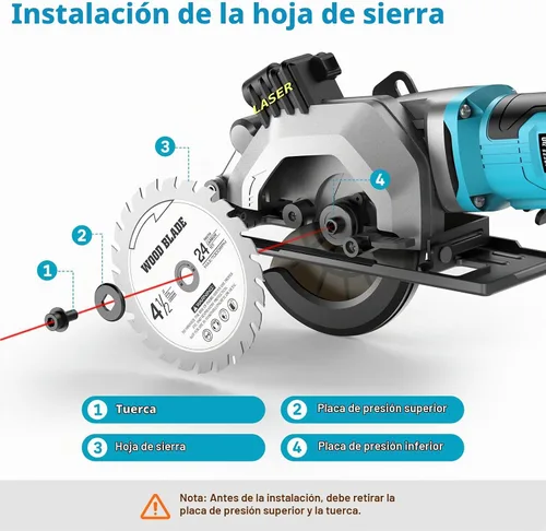 Vista 9 de SEESII Mini sierra circular, 4.8A 4000RPM con cable compacto 4-1/2" sierra