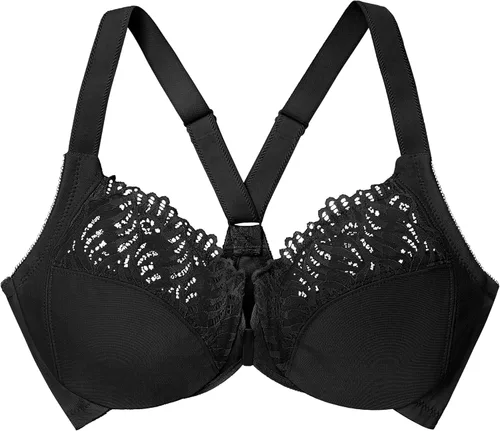 Vista 4 de Glamorise - Brasier para mujer con cierre frontal, espalda en T y varillas Wonderwire, #1246 Negro
