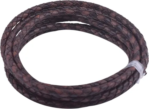 Vista 23 de 2 yardas 8.0mm Cordón redondo de cuero trenzado auténtico marrón antiguo para corbata de bolo