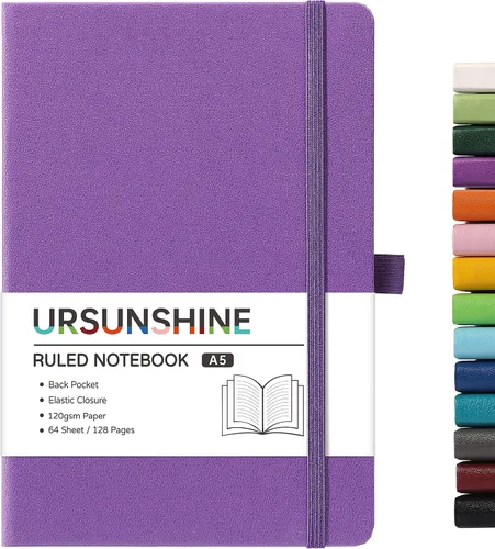 Vista 20 de Cuaderno punteado, diario, 5.3 x 8.26 pulgadas, tapa dura, prémium, papel grueso, doble espiral, bandas, cuero negro sintético, lazo para bolígrafo