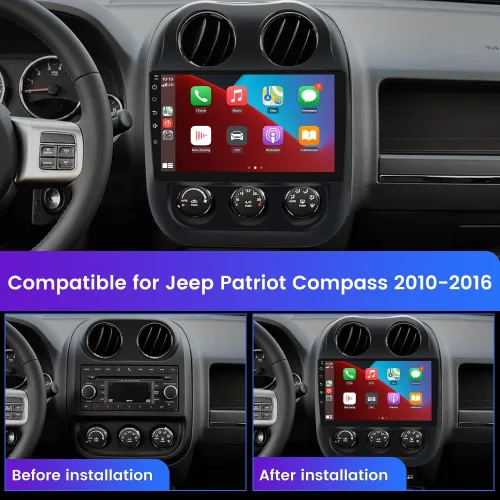 Vista 2 de Radio estéreo de coche de 10.1 pulgadas [2GRAM 32GROM] para Jeep Patriot Compass 2010-2016 con CarPlay Android Auto, Android 13 Player Radio