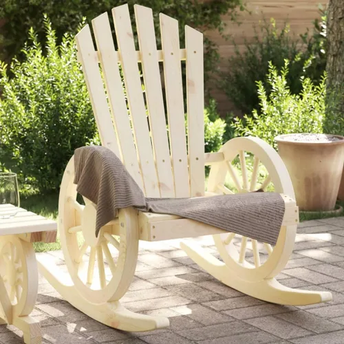 Vista 12 de Brown Solid Fir Wood Rocking Adirondack Chair, Ergonomic Design for Patio, Garden, and Balcony Relaxation