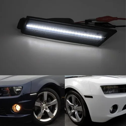 Vista 4 de Luces de posición laterales LED de repuesto para Chevy Camaro 2010-2015 Euro Smoked Lens Xenon White Led Front Clearance Parking Marker Light