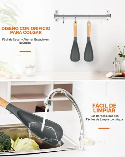 Vista 7 de Cuchara de cocina para utensilios de cocina antiadherentes, ideal para cocinar y servir silicona mate resistente sin BPA, cuchara con mango