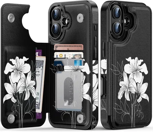 Vista 264 de LETO para iPhone 15 Pro Funda tipo cartera - Tapa tipo folio con patada - Diseños de moda - Tarjetero - Funda protectora para mujeres y niñas - 6.1