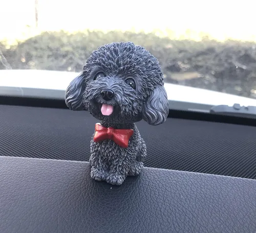 Vista 4 de IBWell Mini perro con cabeza de resina, para decoración de tablero de tablero de tablero de auto