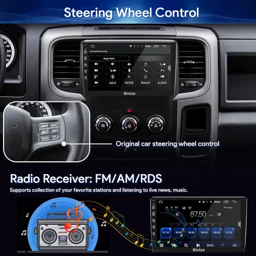 Vista 8 de Binize Android 13 - Estéreo para automóvil compatible con Dodge Ram 1500/2500/3500 Radio 2013 2014 2015 2016 2017 2018, unidad principal de radio