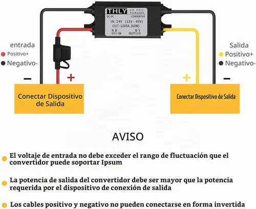 Vista 7 de Convertidor de 24 V a 12 V, convertidor descendente CC-CC, convertidor de voltaje de potencia de 5 A 60 W con fusible impermeable, transformador